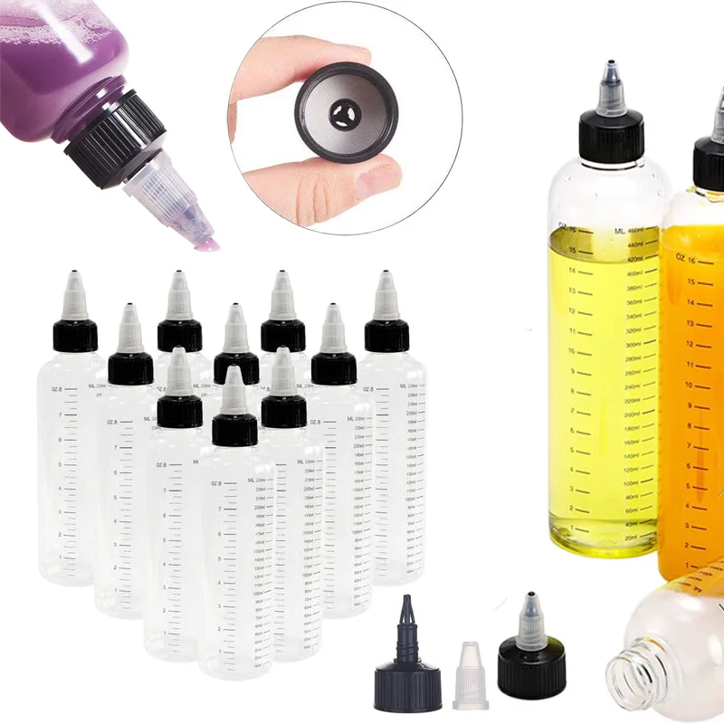 

20Pcs 30ml 60ml 100ml 120ml 250ml Empty Clear Plastic Ink Bottles W/ Scale&Twist Top Caps Tattooing Pigment Ink Oils Containers