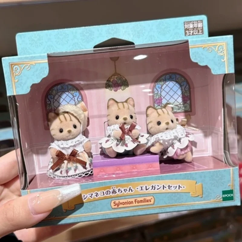 

Genuine Anime Sylvanian Families Three Cat Triplets Set Doll Figure Kawaii Decoration Model Ornament Birthday Gift Toy
