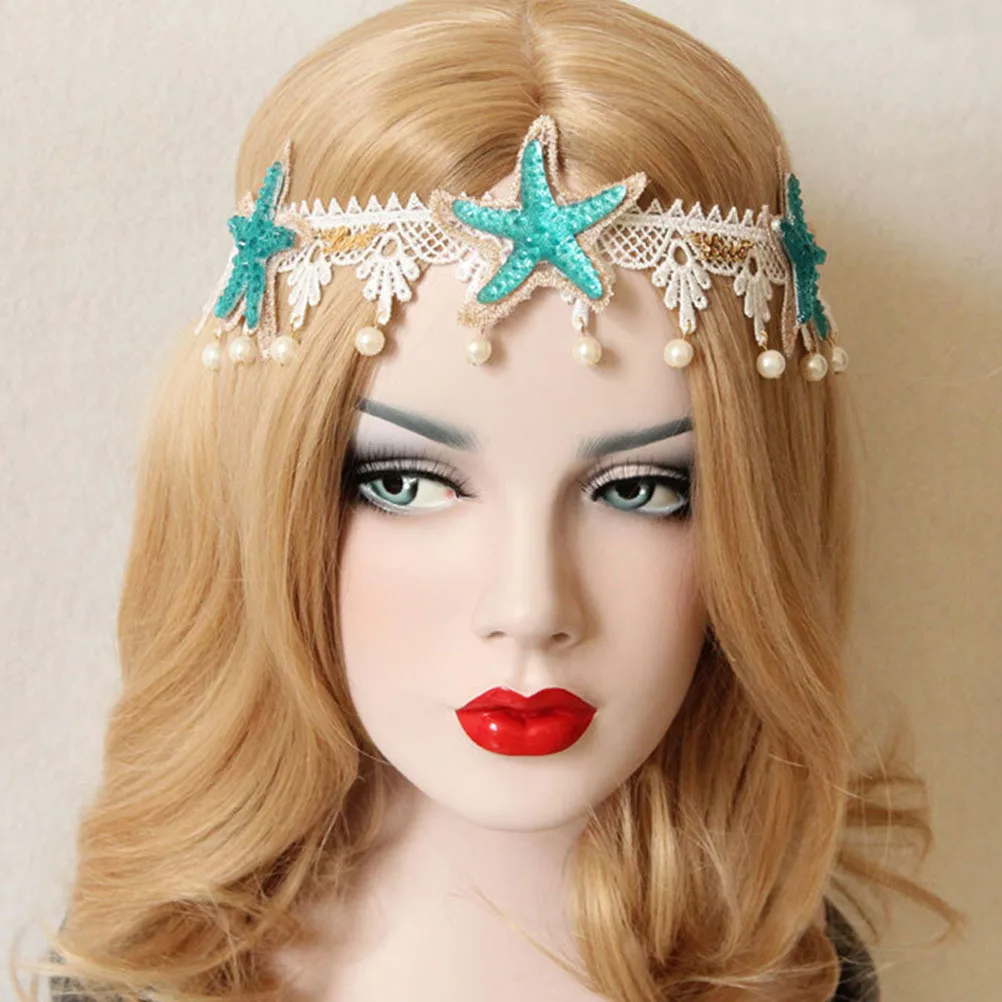 

2pcs Lace Hair Band Shell Decorated Headwear For Women Beach Style Fashion Headdress Seashell Hair Accessories Wedding Party