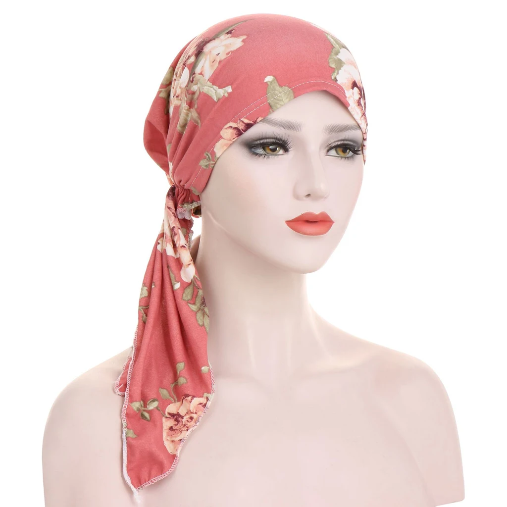 جديد المرأة المسلمة لينة قبعة عمامة Headbands قبل تعادل وشاح الرأس المطبوعة الكيماوي قبعة الحجاب الداخلي إكسسوارات الشعر Turbante Mujer #4