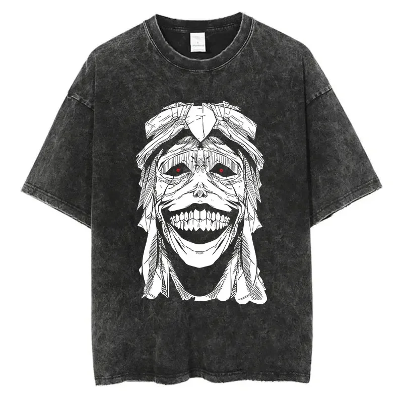 

Japanese Anime Solo Leveling Print Vintage Washed Tshirt Harajuku Streetwear Graphic T-Shirt Summer Short Sleeve Cotton Tshirt