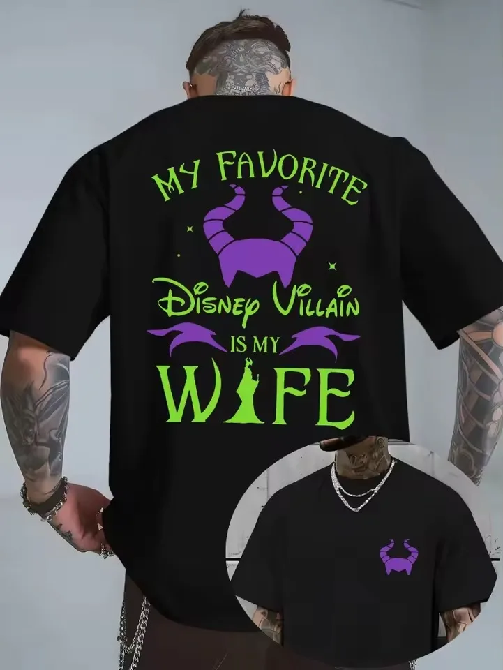 Disney 'Mijn favoriete Disney-schurk is mijn vrouw' T-shirt voor volwassenen met oversized print Familie Zomer Sneldrogend Zacht Comfortabel Lichtgewicht