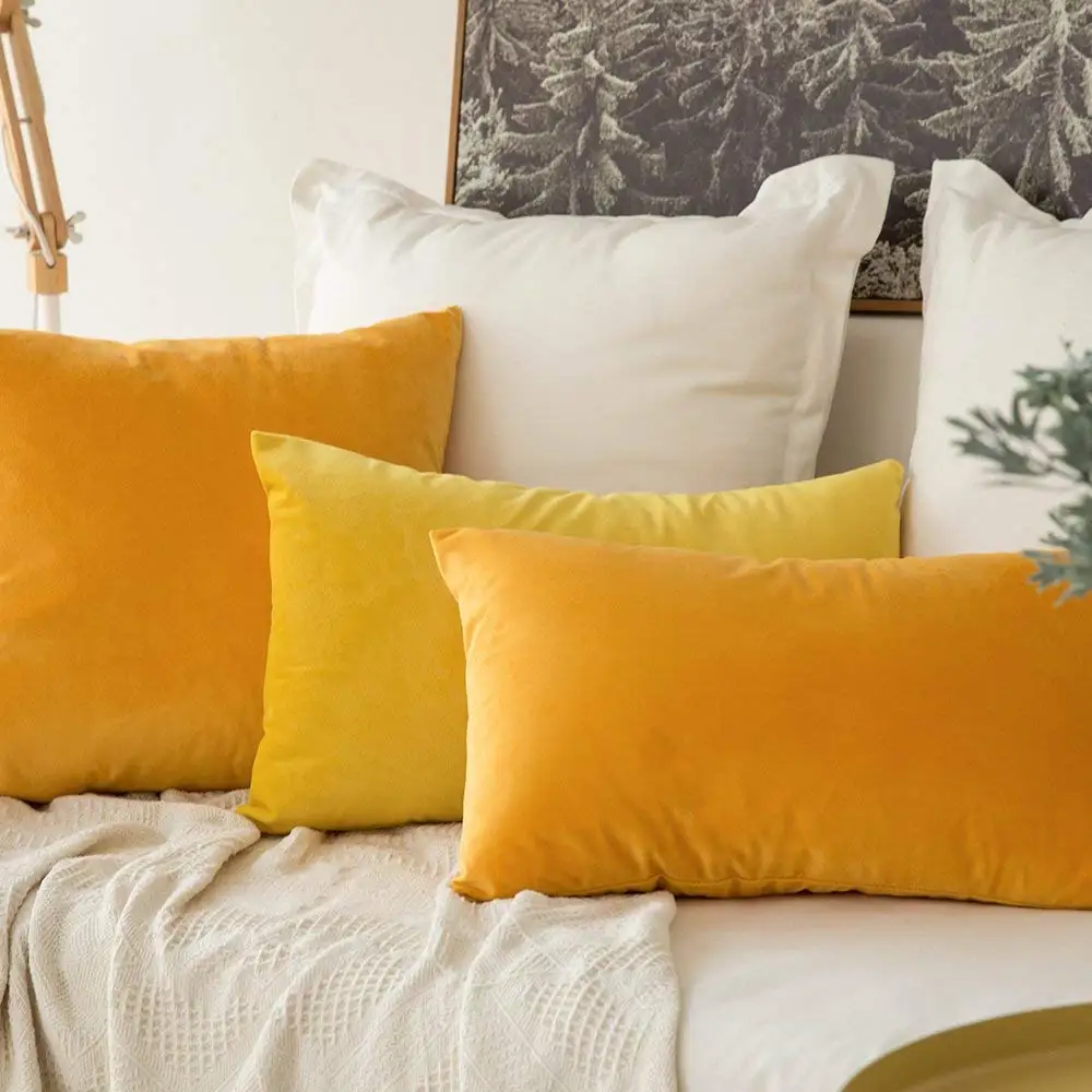 

Yellow Velvet Cushion Covers Soft Pillowcases 30X50 40X40 45x45 50X50 CM Nordic Home Decor Pillows Cover for Sofa Cushions