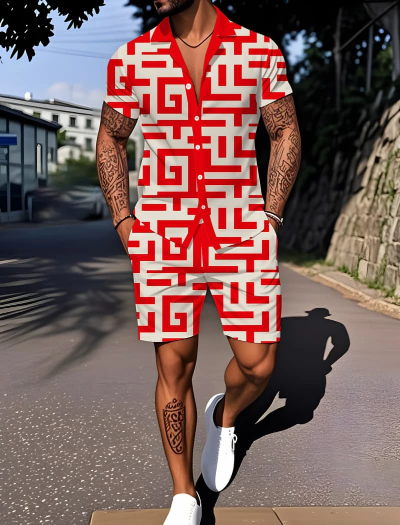 

Men's Classic two-piece Set With Printed patterns, Suitable For Outdoor Activities And Modern Urban aesthetics.