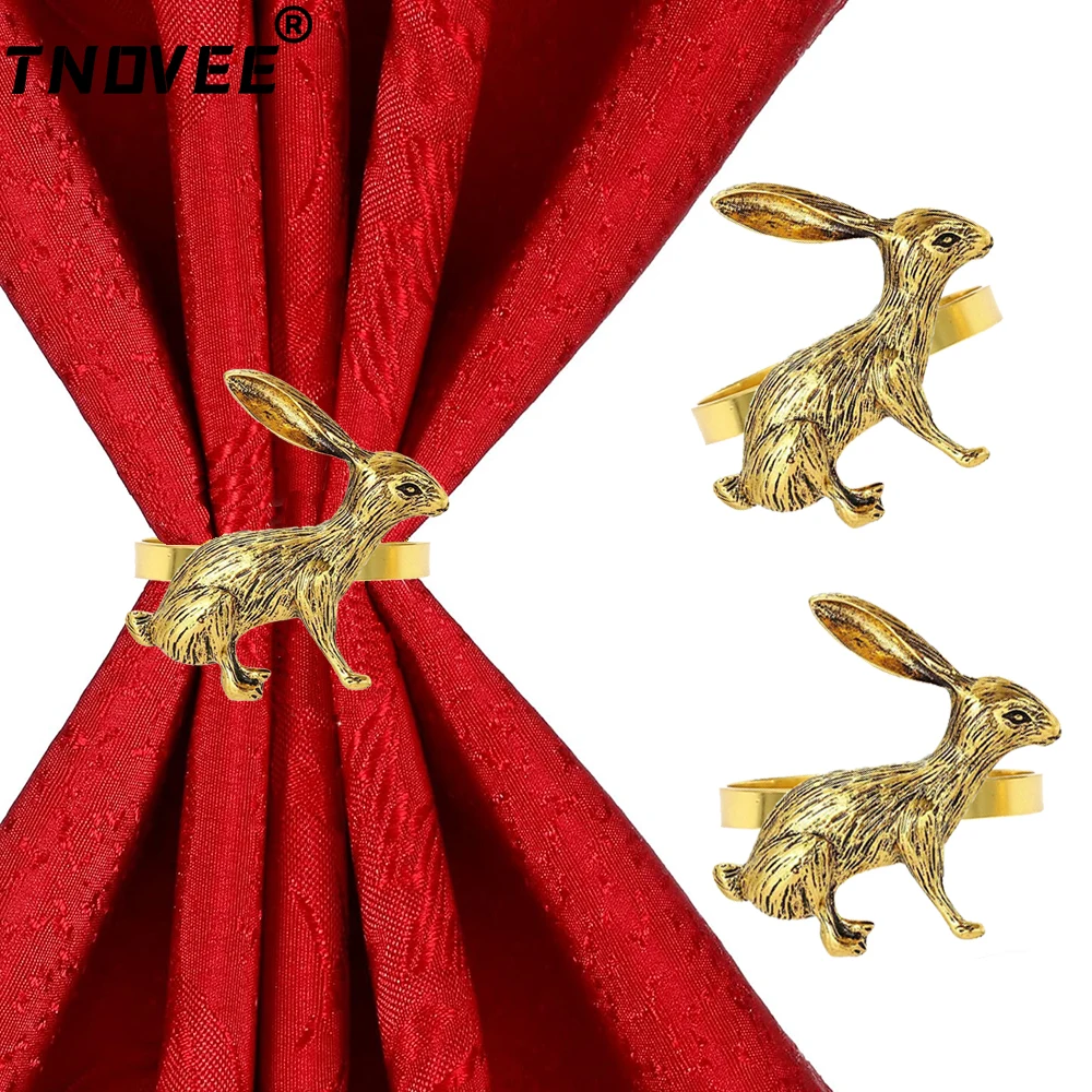 6Pcs Easter Bunny Napkin Rings Table Decor Metal Rabbit Shaped Spring Easter Bunny Napkin Ring Holder for Valentine Wedding Deco