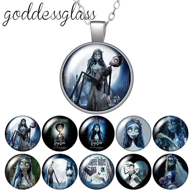 Disney Tim Burton\'s Corpse Bride Halloween Round Photo Glass cabochon silver plated pendant necklace jewelry Gift