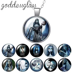 Disney Tim Burton's Corpse Bride Halloween Round Photo Glass cabochon silver plated pendant necklace jewelry Gift