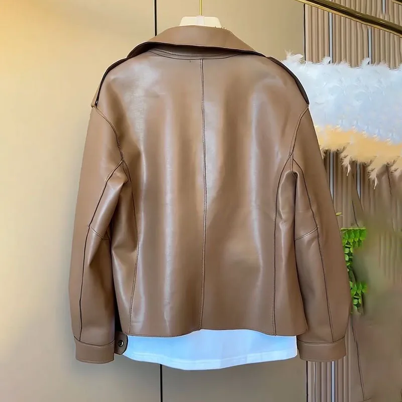 Chaqueta de cuero PU para mujer, abrigo corto elegante que combina con todo, cárdigan suelto que cubre carne, Tops de cuero, primavera y otoño, nuevo