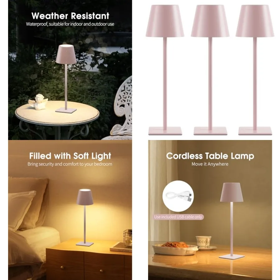 

Cordless Table Lamp, Battery Operated Lamp - Portable Waterproof Rechargeable Table Lamp w/ 3 Color Temps and Stepless Dimming