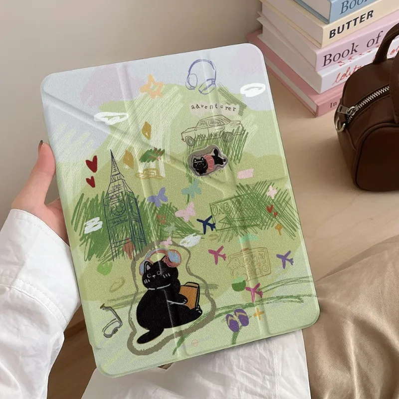 Black Cat 3+Y Fold Case for Xiaomi Pad 7/7Pro 8/8Pro 11.2 Inch Xiaomi Pad 5/5Pro 6/6Pro 11 Inch Redmi Pad SE 11 Pro 12.1 Inch