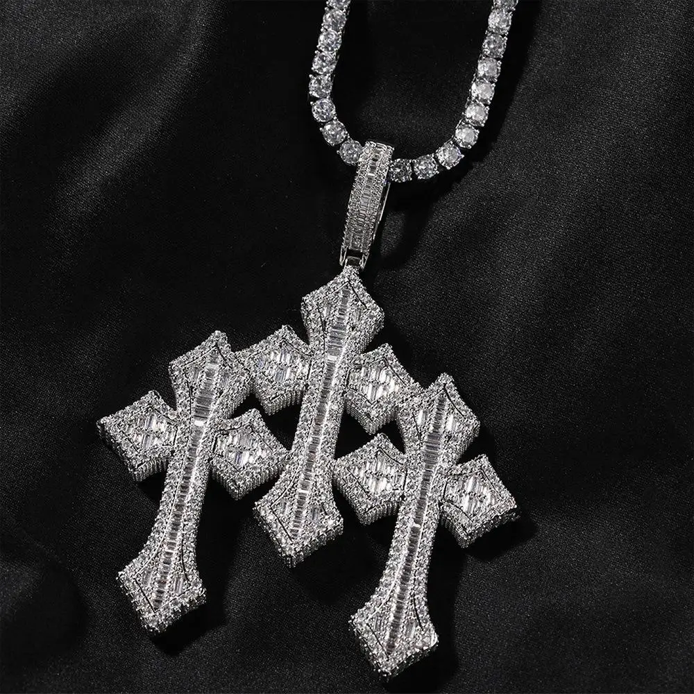 

Retro Cross Pendant, Fashionable Zircon Inlaid Hip-hop Necklace Accessory