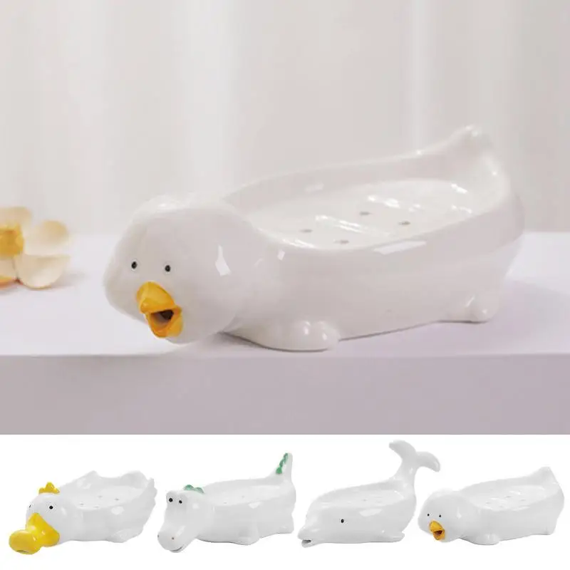 Soap Holder Cute Duck Shaped Self Draining Storage Tray Sponge Rack Holder For Shower Bathroom Kitchen Sink Home Accessories