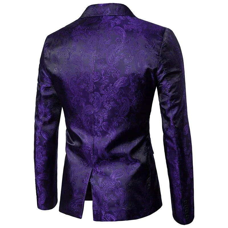 Purple Paisley Floral Gilding One Button Suit ( Jacket+Pants) Men Stage Party Weeding Tuxedo Blazer Men