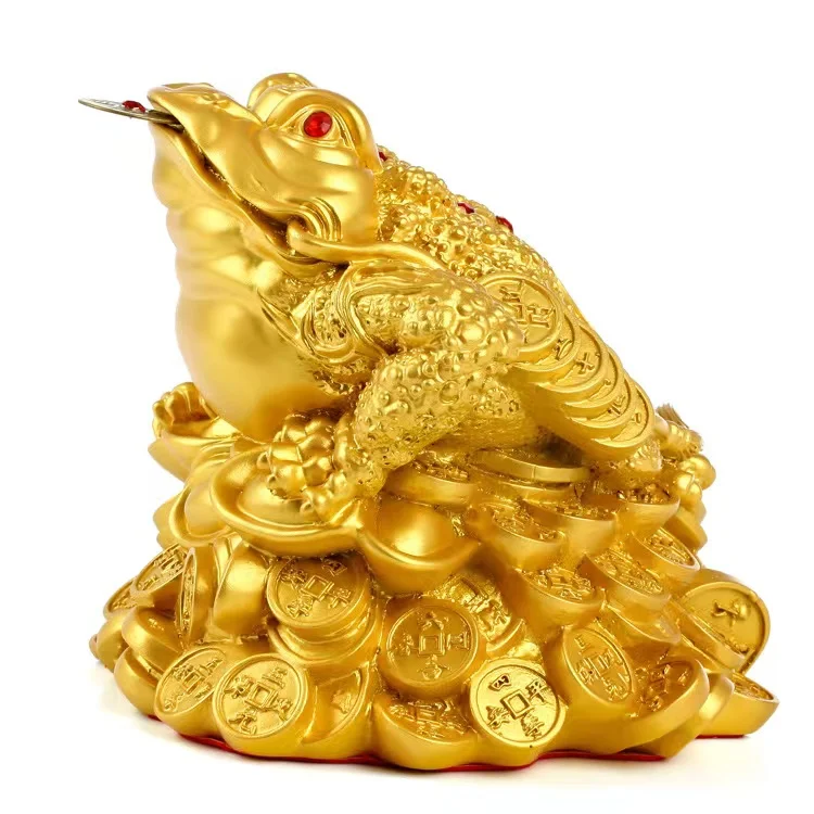 Chinese Feng Shui Toad Gold Money Coin Toads Figurine LUCKY Fortune Home Decoration I Ching Frog Living Room Ornament Favor Gift