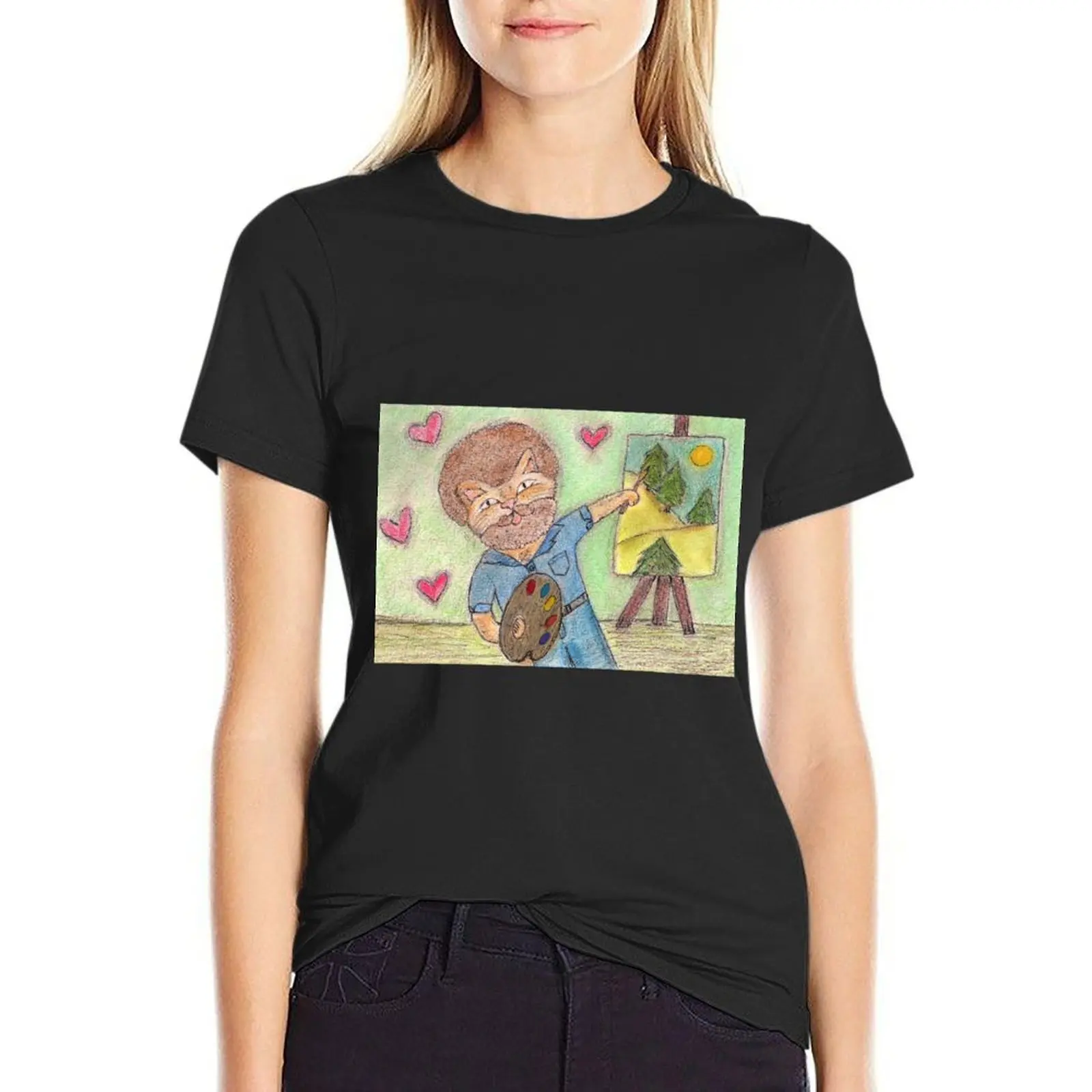 Bob Paws and his happy trees T-Shirt Short sleeve tee summer top vintage clothes funny tshirts woman