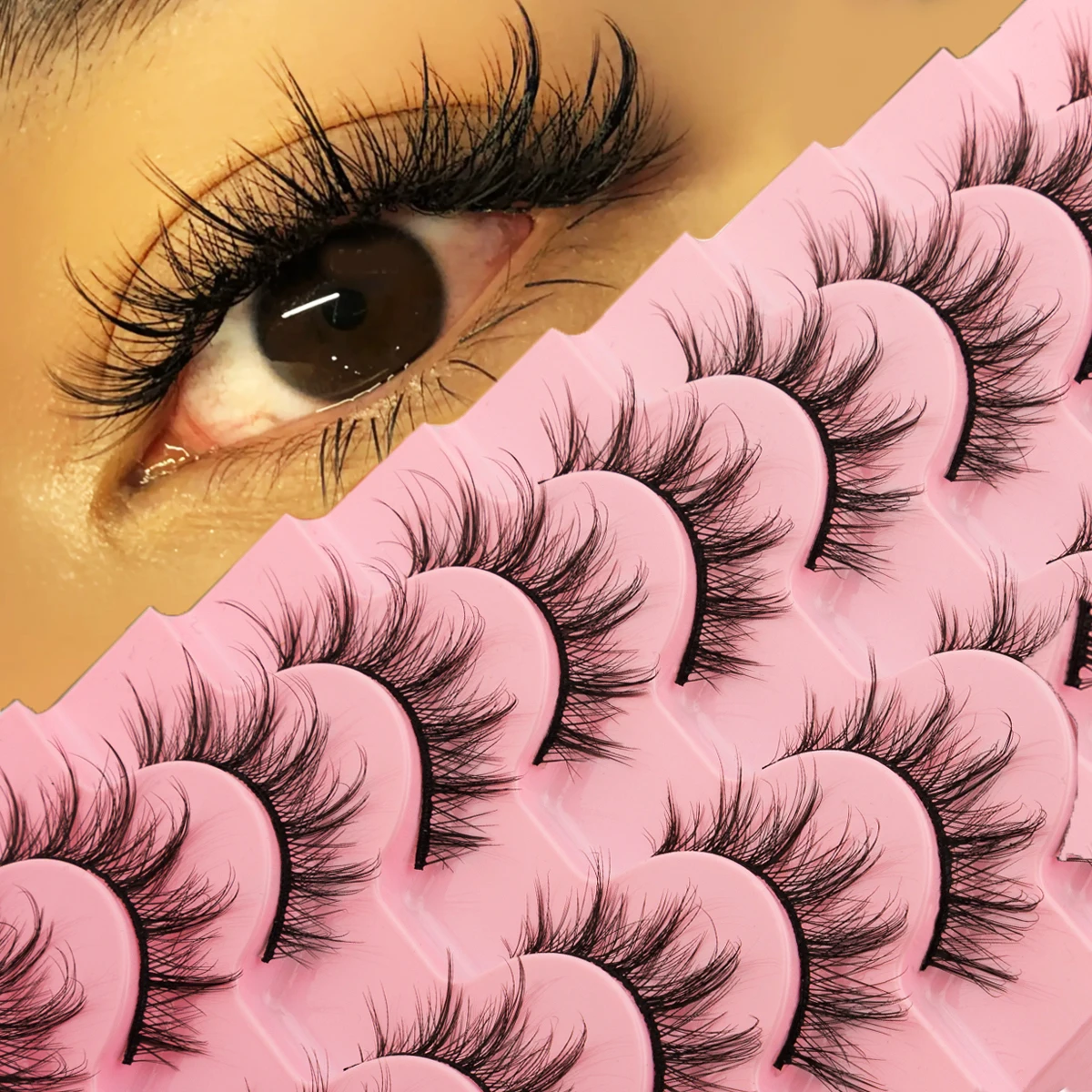 7/10 Pairs False Eyelashes Cat Eyes Super Fluffy False Mink Eyelashes Dramatic Long Thick Eyelashes Makeup Tools Eyelash Extensi