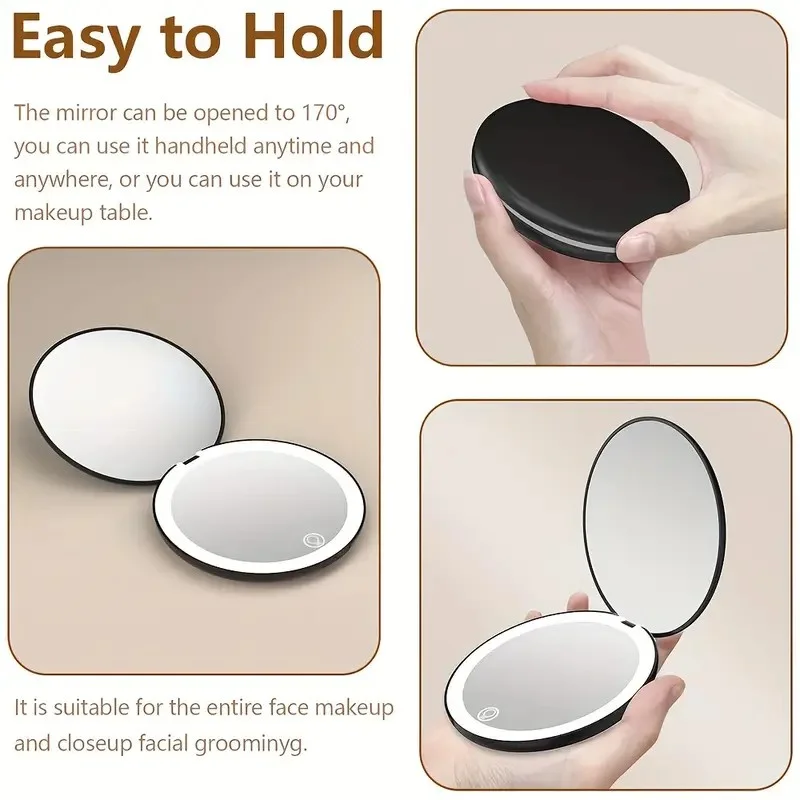 2X/5X Magnifying LED Travel Makeup Mirror with Light, Compact Rechargeable Portable Pocket Mirror for Women & Girls, Adjustable