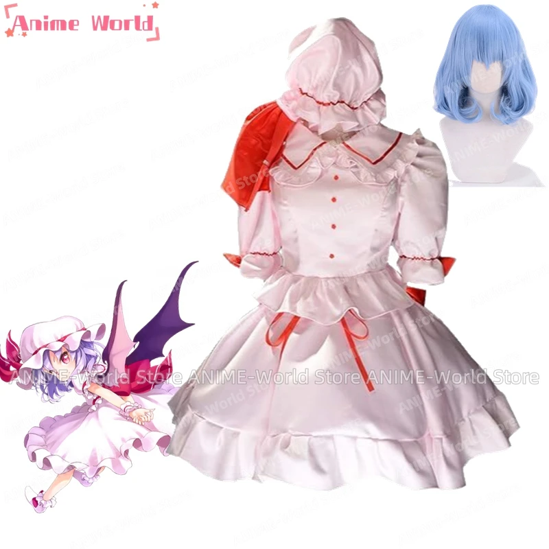 《Custom Size》Anime Touhou Project Remilia Scarlet Cosplay Costume Pink Dress Cosplay Costume Lolita Halloween Wig Christmas