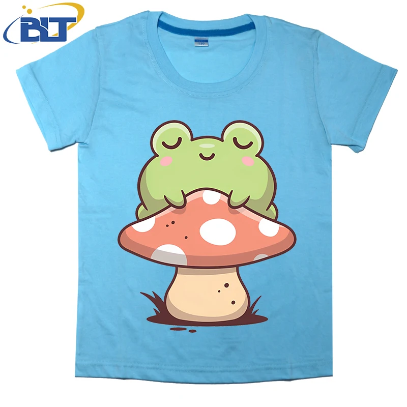 T-shirt imprimé grenouille endormie pour enfants, pur coton, manches courtes, décontracté, mignon, médicaments, garçons, filles, été