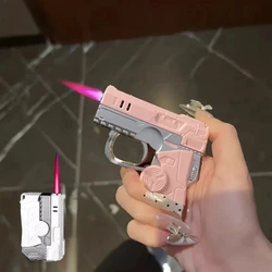 2025 New Gyro Folding Pistol Shaped Gas Lighter Fingertip Decompression Windproof Unusual Lighter for Gift Cigarette Accessories