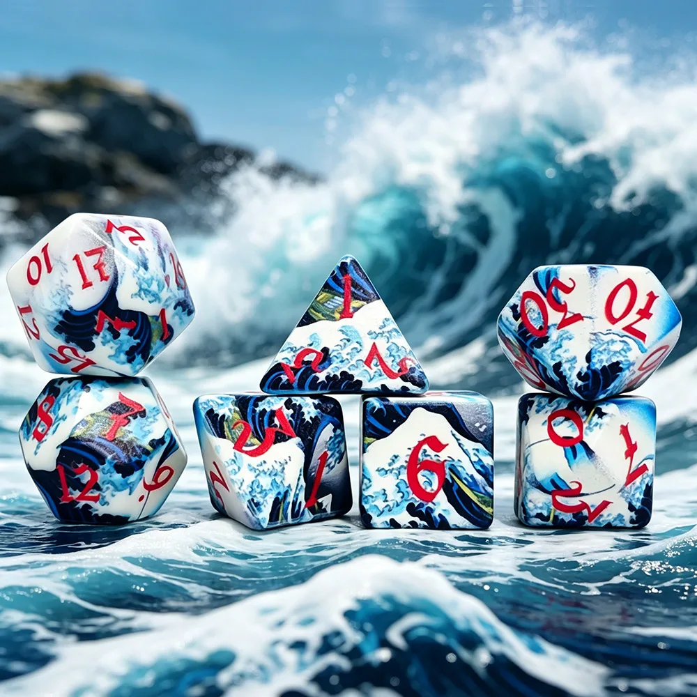 Wave Print Dice Set 7Pcs/set Colorful Brush Dice Digital Dice DND RPG MTG Board Games Theme Dice Dungeons and Dragons Dice Set