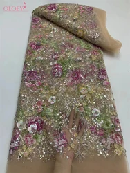 Tecido de renda com lantejoulas para vestido de casamento, malha francesa, bordado africano, nigeriano e elegante, alta qualidade, CD5486