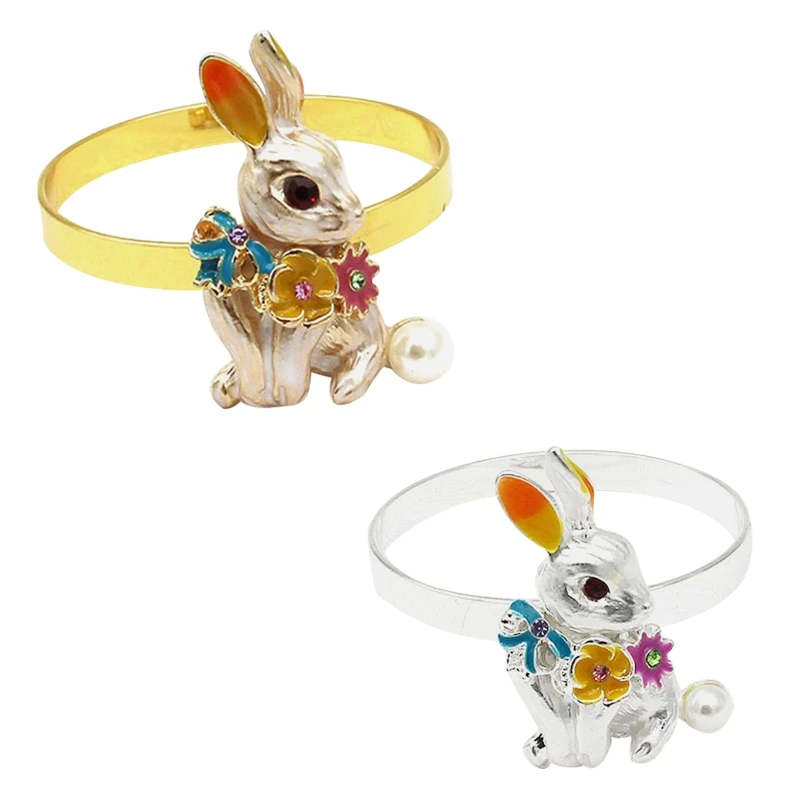 

Set of 6 Easter Bunny Napkin Rings Metal Rabbit Napkin Holder for Easter Party NEW arrival