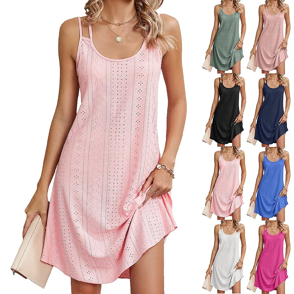 Summer Sleeveless Dress Casual Loose Tank Dresses Solid Color Vest Top Jumpsuit Playsuit