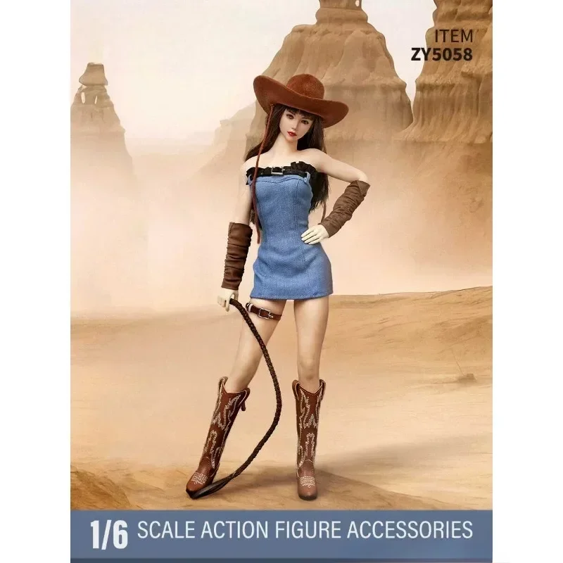 1/6 스케일 여성 서양 암소 소녀 데님 드레스 모자 Strapless 드레스 의류 세트 군인 모델 ZY5058 12 ''액션 피규어 바디