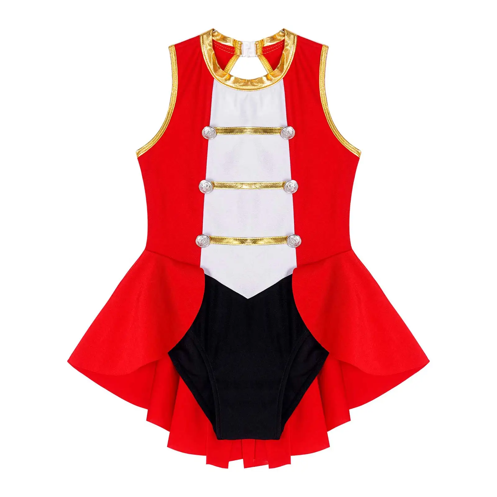 Bambini ragazze Circus Ringmaster Costume Cosplay senza maniche indietro scava fuori bottoni Vintage Adorned Cosplay body nappa tuta