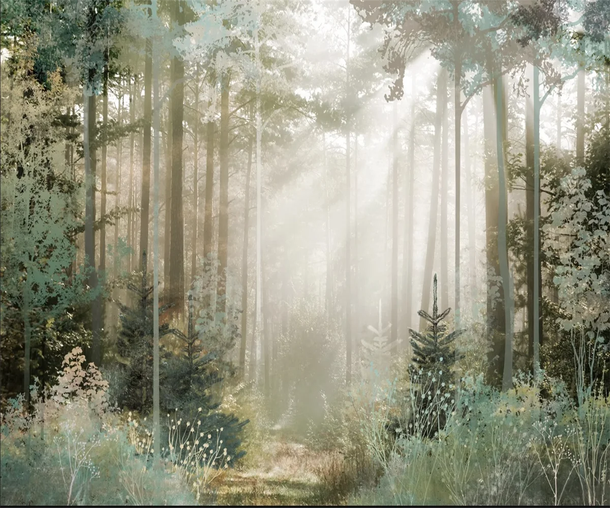 

Индивидуальные обои с изображением натурального лесного пейзажа с соснями, фон для стен, украшение дома, гостиная, телевизор, 3D обои