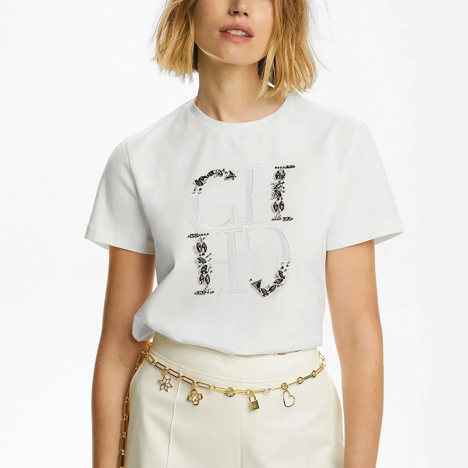 CHCH 2024 New Women's Summer T-Shirt Short Sleeve Heavy Craft Quality Other Material 100% Stylish Casual Top for Ladies