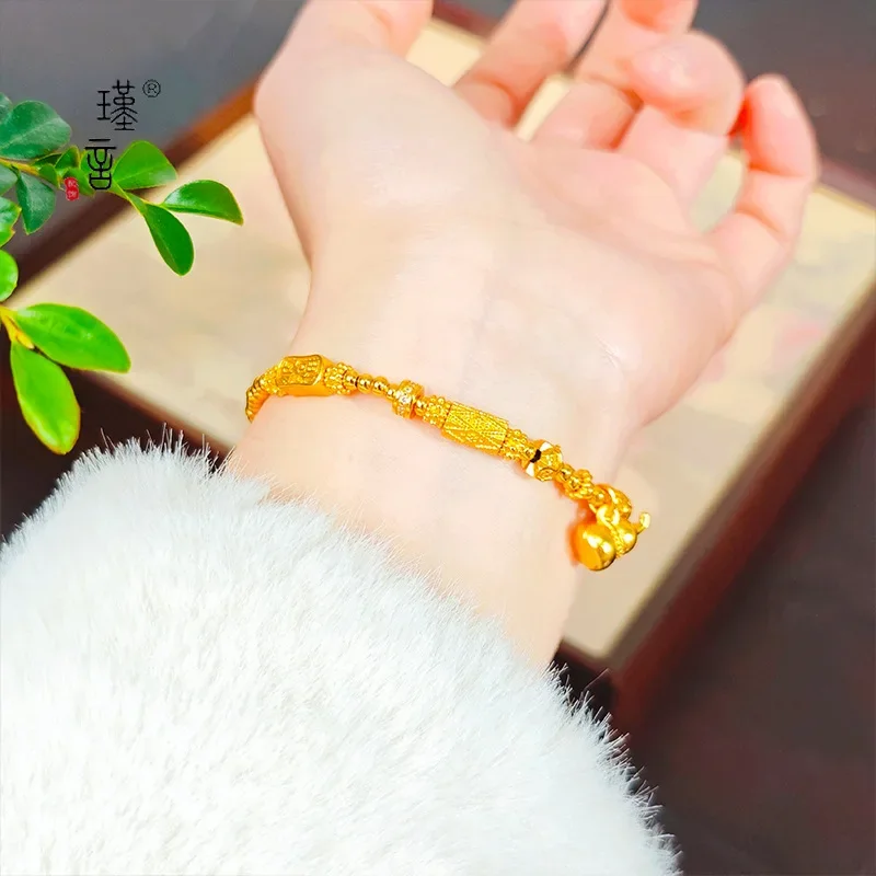Gold shop 9999 24K real gold Hulu Fu brand bead bracelet Fulu abacus running ring hand jewelry fashion gift girlfriend