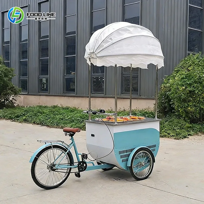 

Small Mobile Ice Cream Cart Fashion Appearance Snack Trolley For Coffee Shop Sidewalk Plaza And Outdoor Leisure Sales