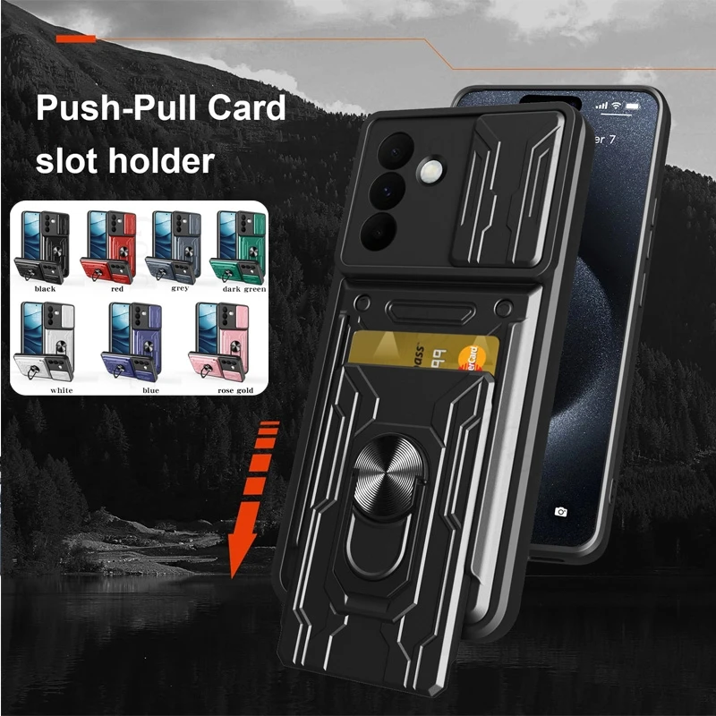 

Heavy Duty Armor Shockproof Case For Samsung A56 A36 A26 A16 A06 A55 A35 A25 5G Slide Card Holder Magnetic Ring Kickstand Cover