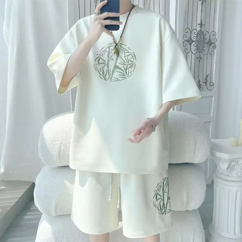 

2025 Summer New Men's Round Neck T-shirt+Shorts Fashion Casual Men's Sports Set