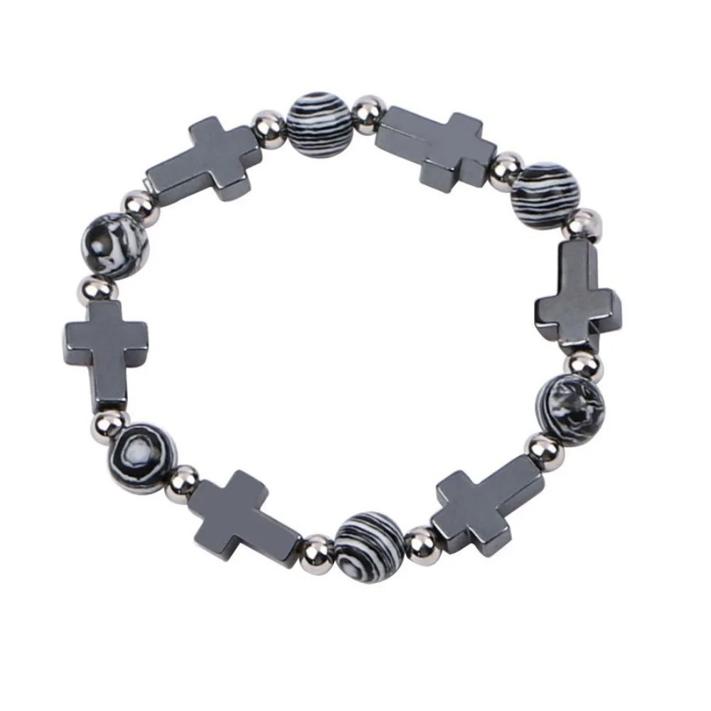 Retro Schwarzes Kreuz-Armband Hip-Hop Schwarze Steinperlen Herren-Armband INS Trendiger Schmuck Mode-Accessoires Geschenk – Detail 5