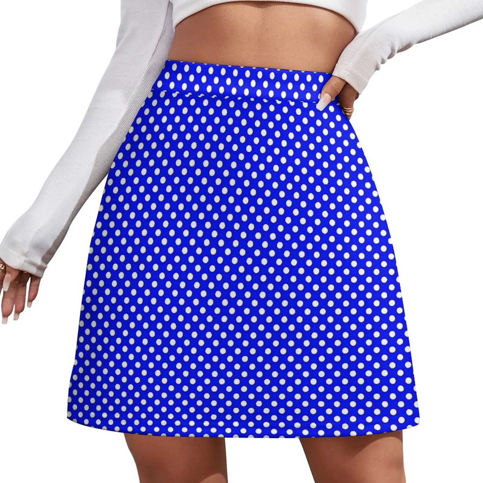 White And Blue Polka Dots Skirt Retro Print Cute Mini Skirts Spring High-waisted Graphic Street Fashion Casual Skirt Large Size