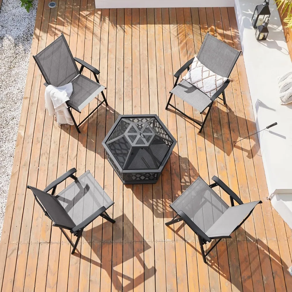 

Patio Folding Chair Outdoor Chairs Set of 4 Portable Dining Chairs with Armrests, Folding Patio Chairs 4-Pack Chair Metal Frame