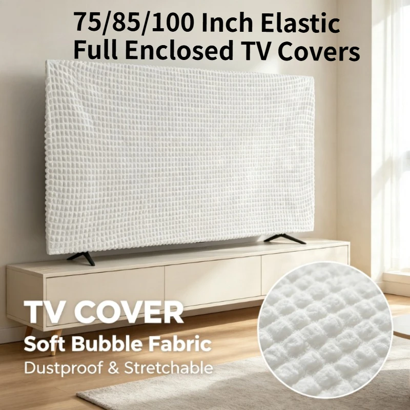 75/85/100 Inch Elastic Full Enclosed TV Covers Sunscreen Dust Covers for Large LCD LED Screen Washable Soft Fabric TV Slipcovers