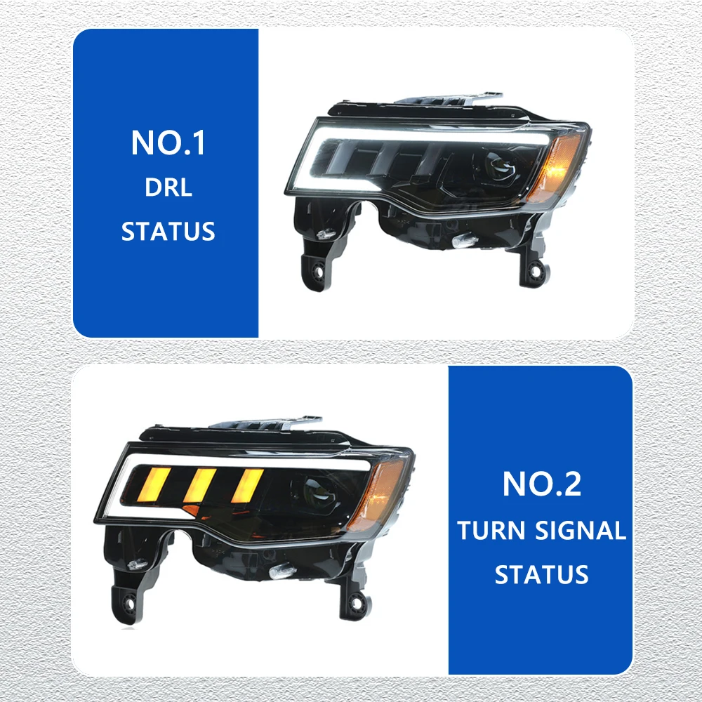التصميم LED المصابيح الأمامية ل جيب جراند شيروكي 14-22 كامل led DRL سيارة رئيس مجموعة مصابيح إشارة اكسسوارات السيارات تعديل مصباح