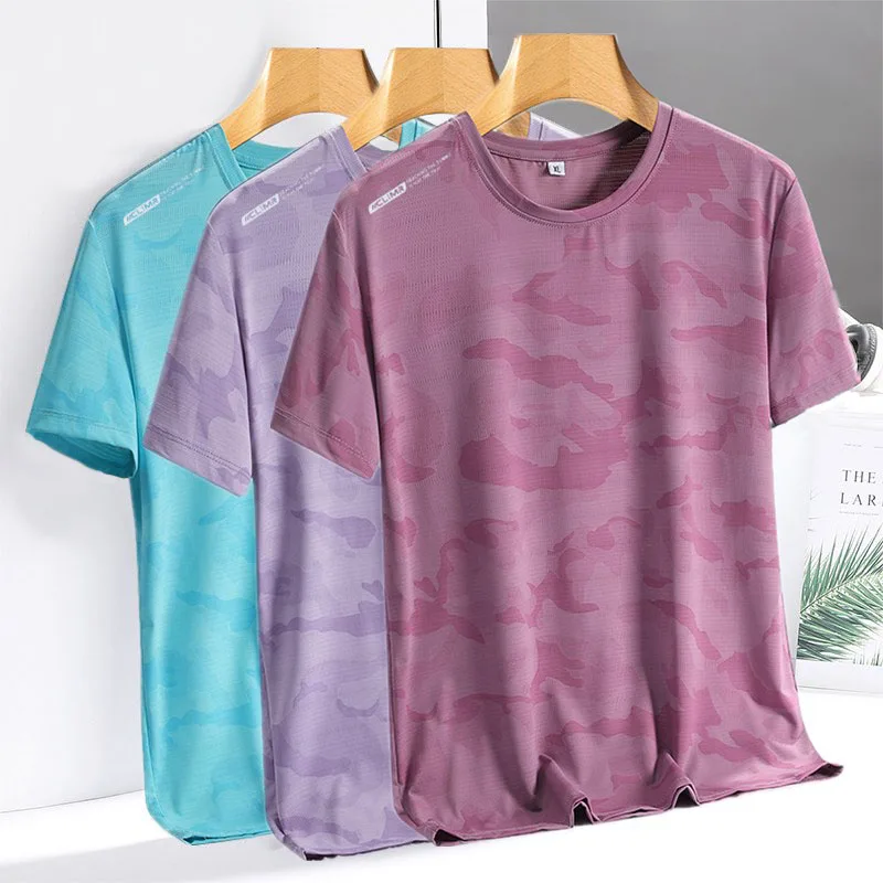 Women Ice Silk T-shirt Camouflage Summer Thin Breathable Short Sleeve Tops Loose Casual Female Running Gym Sports Tee Shirts