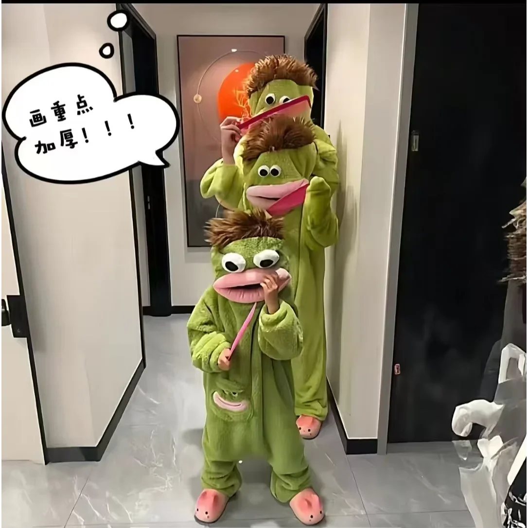 Niedlicher Großmaul-Monster-Einteiler-Pyjama Halloween-Karneval-Partykostüm für Kinder Fleece-Gefütterte Dicke Warme Kapuzen-Schlafanzüge 2026