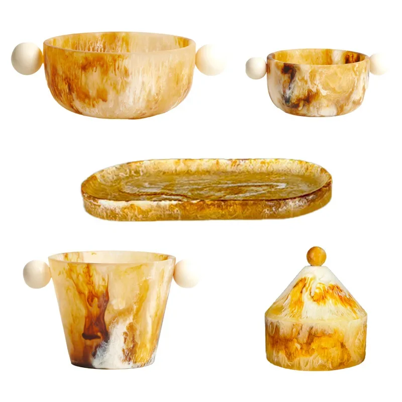 Amber spherical handle decorative bowl long oval tray, pyramid jewelry box ornament