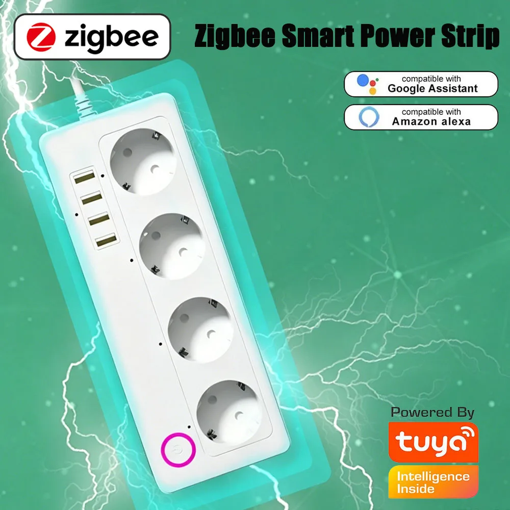 Умный сетевой удлинитель Tuya Zigbee с быстрой зарядкой, дистанционным управлением через приложение, поддержкой Яндекс Алиса, Zigbee2mqtt и Home Assistant