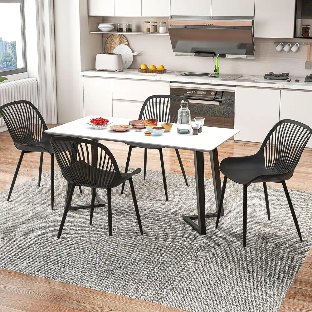 Black Dining Chairs Set o 4, ern Kitchen Chairs w/Metal Legs, Cutout Backrest, Curved Seat, ArmlAccent Chairs, Indoor Side Chair