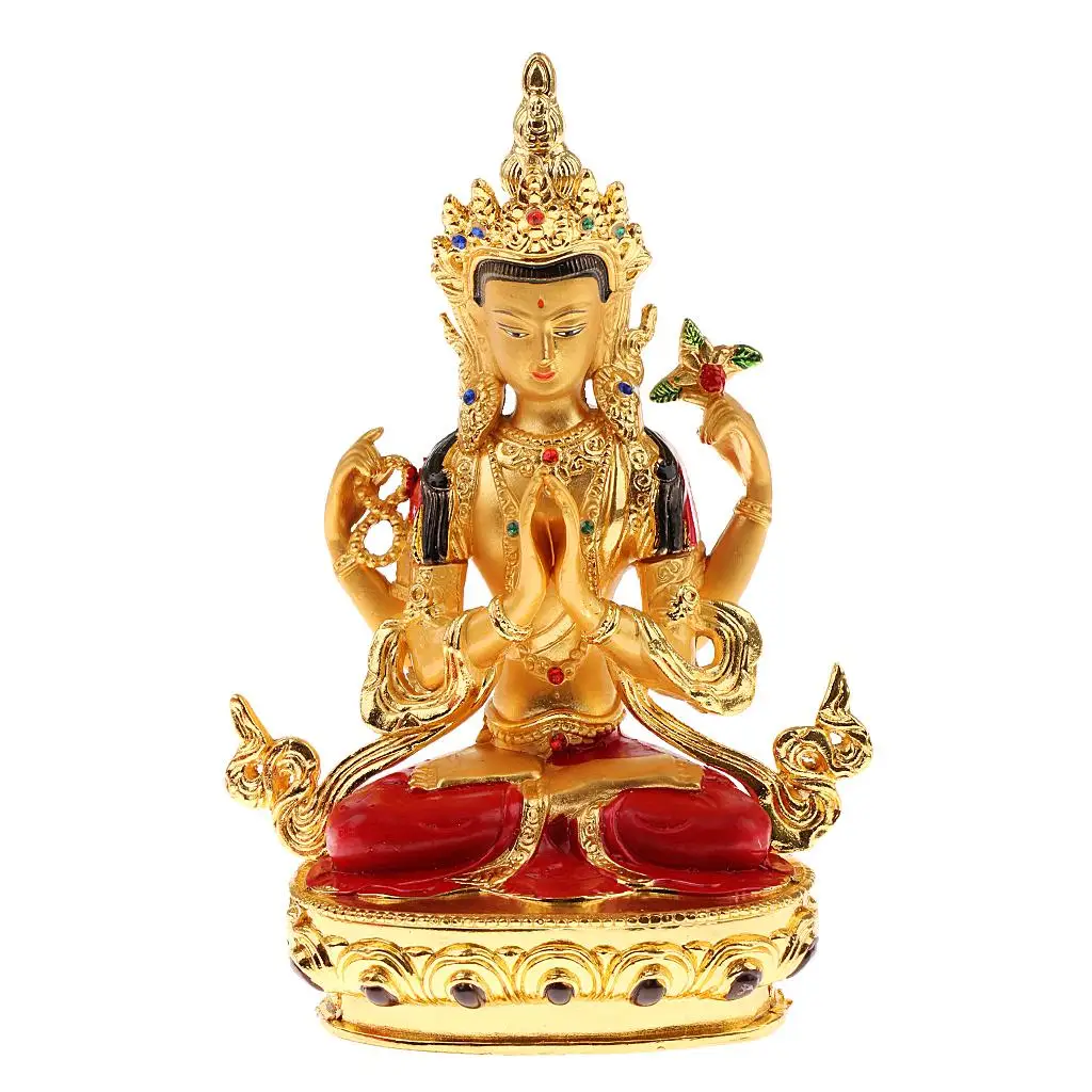 Avalokitesvara Statue Tibetan Small Gilded Statue Bodhisattva 14.5cm Holy