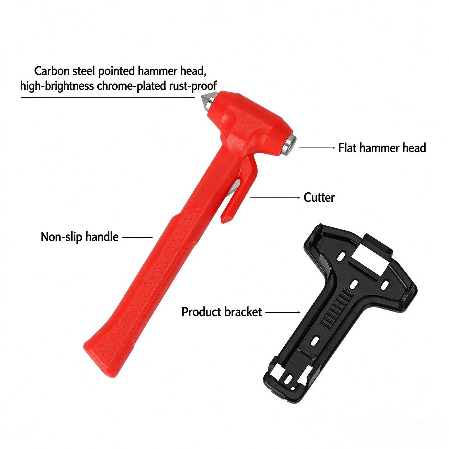 2-in-1 Car Safety Hammer Emergency Window Breaker Seat Belt Cutter, Carbon Steel Escape Rescue Tool for Car Bus Truck