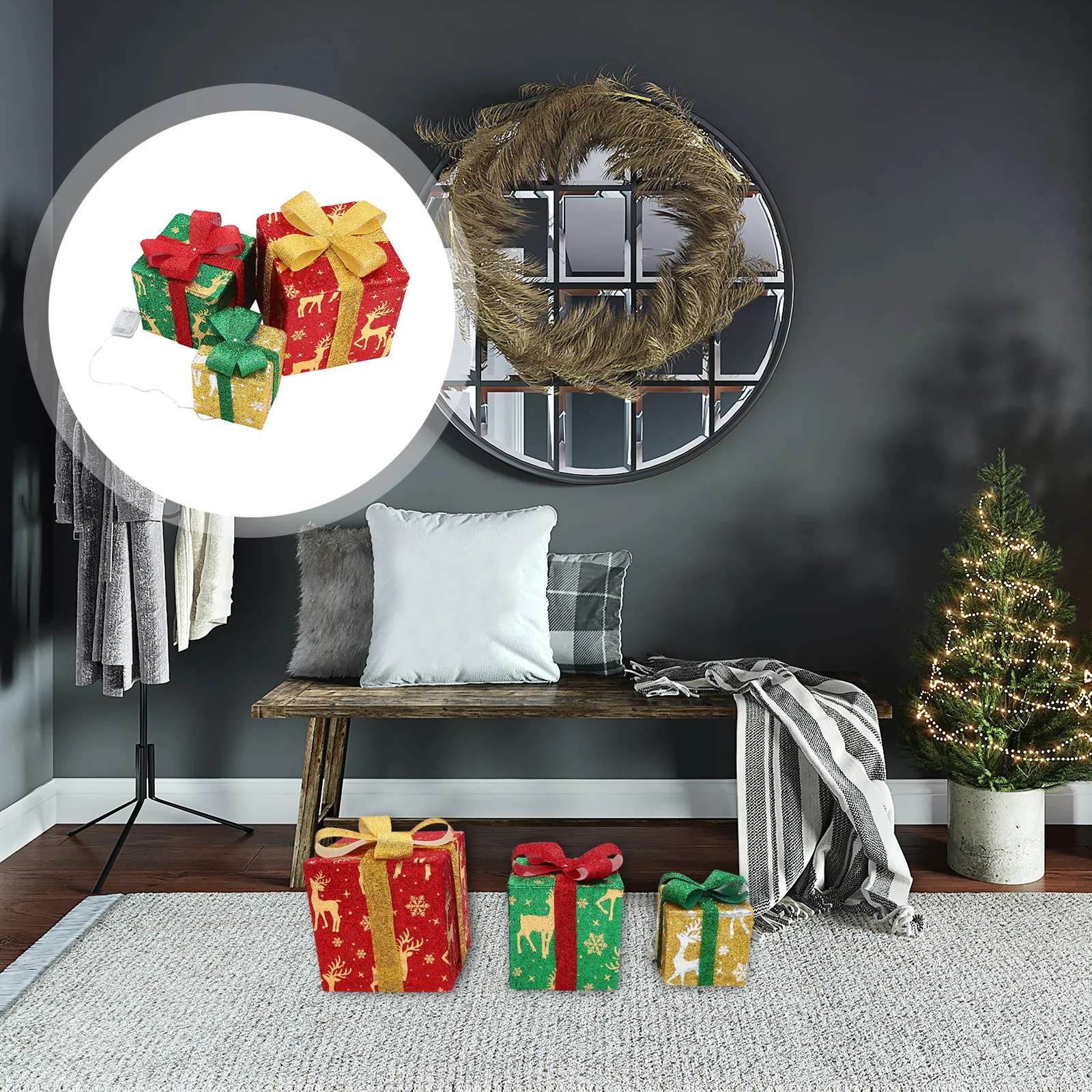 

Boxes Gift Decorations Lighted Present Christmas Lights Presents Stacked Festive