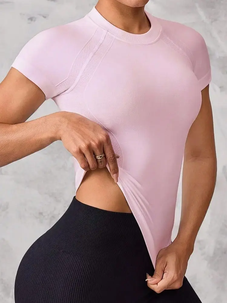 Sporttop met korte mouwen voor dames, ademende en sneldrogende stof, geschikt voor hardlopen en yoga, - afbeelding 2
